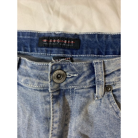 M.Society Politically Incorrect Denim Jean Shorts Size 34 7 Pockets Distressed - Picture 8 of 12